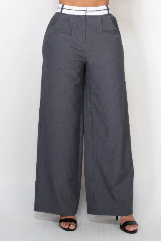 Pleated Double Waistband Pants Comfortable Denim Leggings