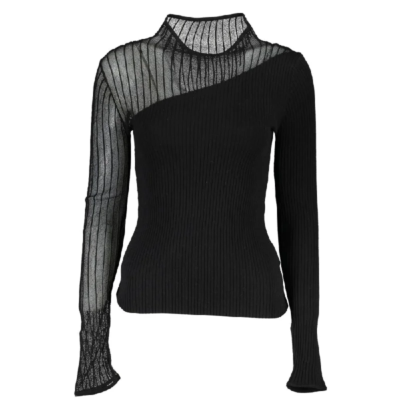 Patrizia Pepe Elegant Crew Neck Sweater with Contrast Women's Details Fleece Sweater Nylon Polyester Patrizia Pepe Elegant Crew Neck Sweater with Contrast Women's Details Fleece Sweater Nylon Polyester