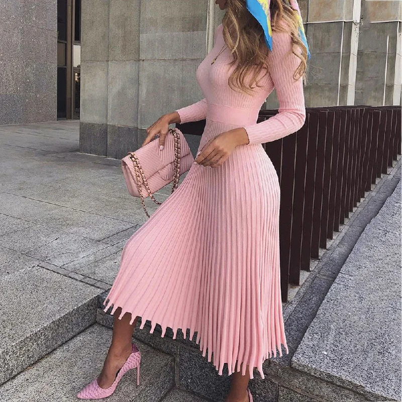 Elegant Party Pleated Sweater Dress Women 2019 Winter Autumn Pink Office Ladies Midi Knitted Vestido Sexy Slim Plus Size Dresses Sweater Knitwear Pullover Elegant Party Pleated Sweater Dress Women 2019 Winter Autumn Pink Office Ladies Midi Knitted Vestido Sexy Slim Plus Size Dresses Sweater Knitwear Pullover