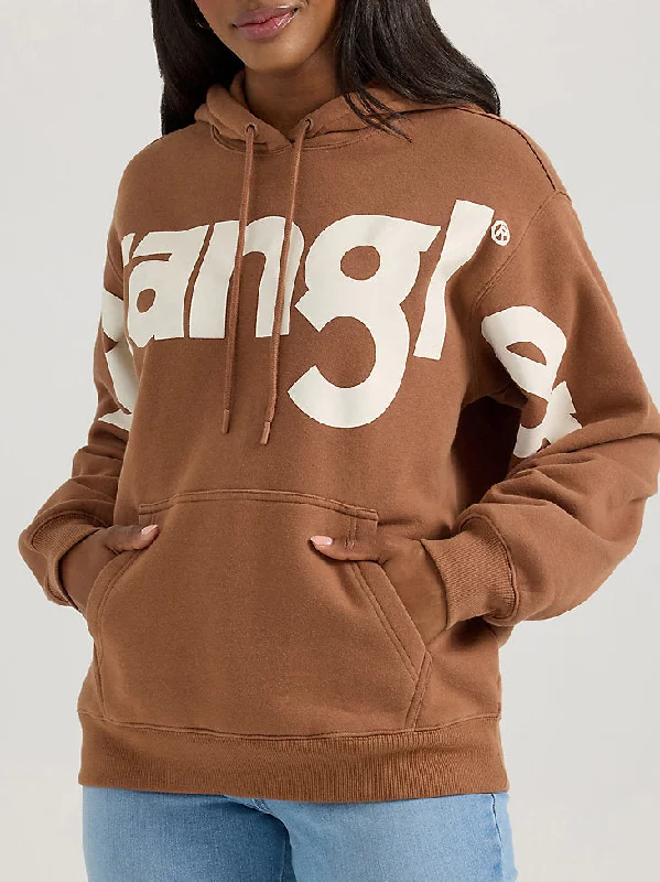 Wrangler Bold Logo Women's Hoodie Brown Hoodie with Puffed Sleeves Voluminous Trendy Wrangler Bold Logo Women's Hoodie Brown Hoodie with Puffed Sleeves Voluminous Trendy