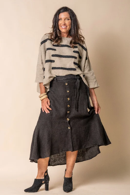 Jayne Linen Skirt in Onyx leather skirt refined