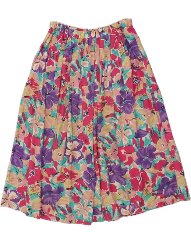 VINTAGE Womens A-Line Skirt IT 42 Medium W30  Multicoloured Floral Linen cashmere skirt plush