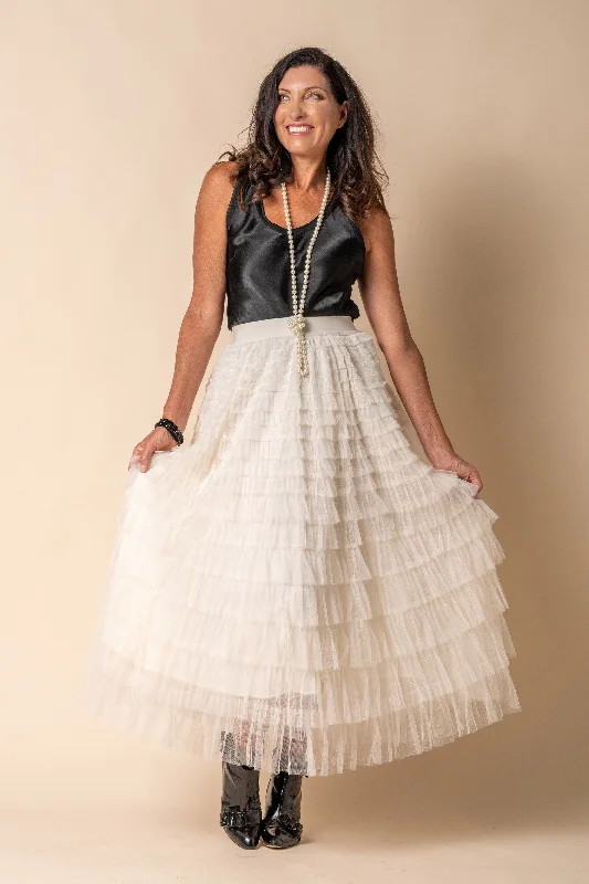 Amalia Skirt in Cream velvet skirt glossy