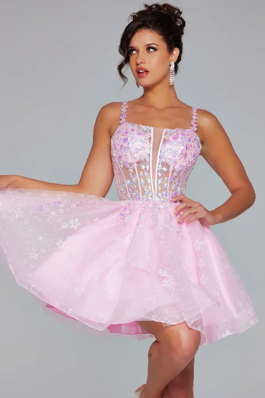 Applique Short Sleeveless A-line Dress by Jovani 40501 Tunics Sophisticated sleek