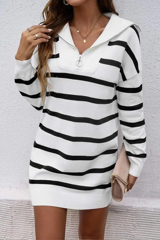 CHIC STRIPED SWEATER DRESS Elegant Classic Vintage