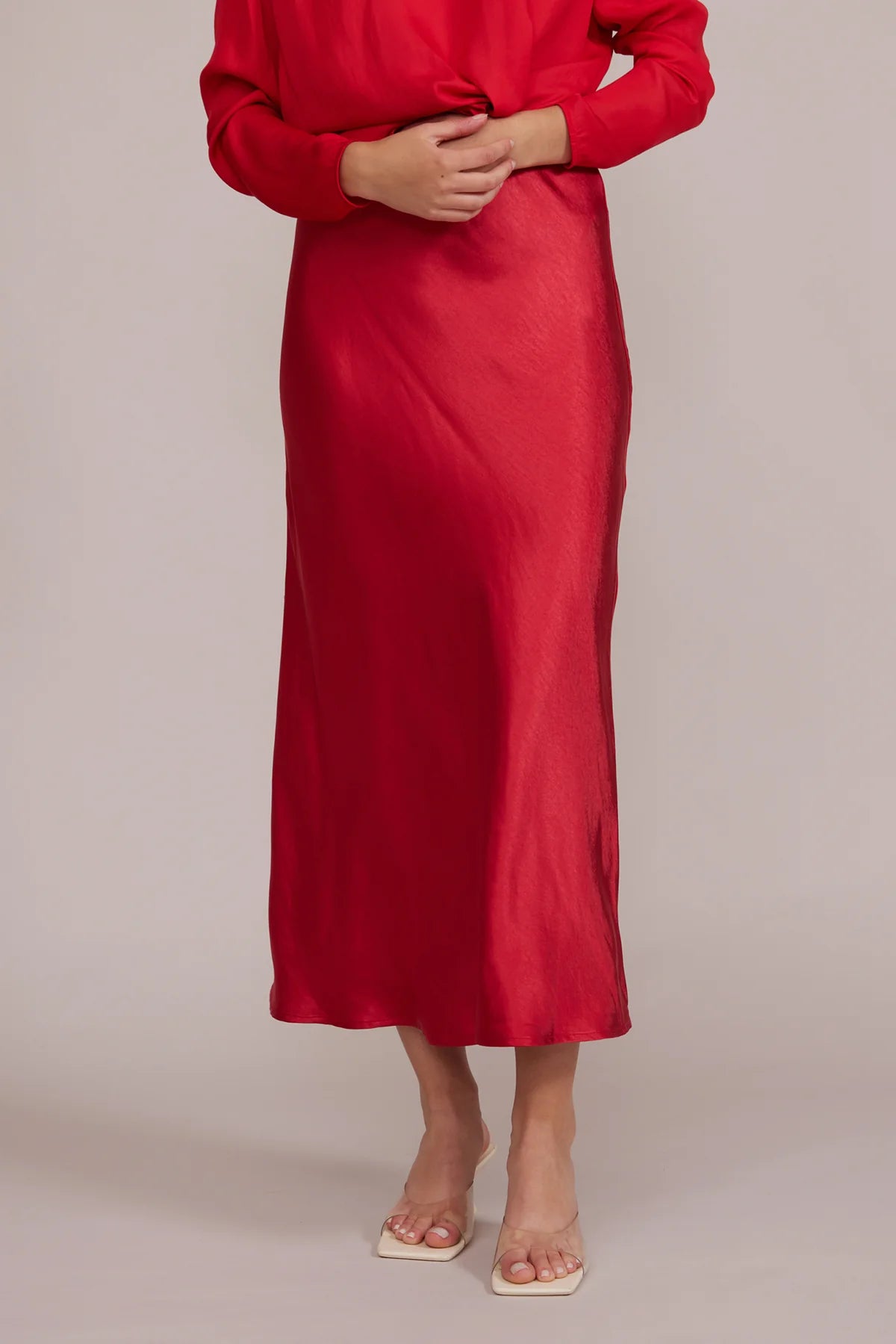 Katianna Maxi Skirt in Red denim skirt classic