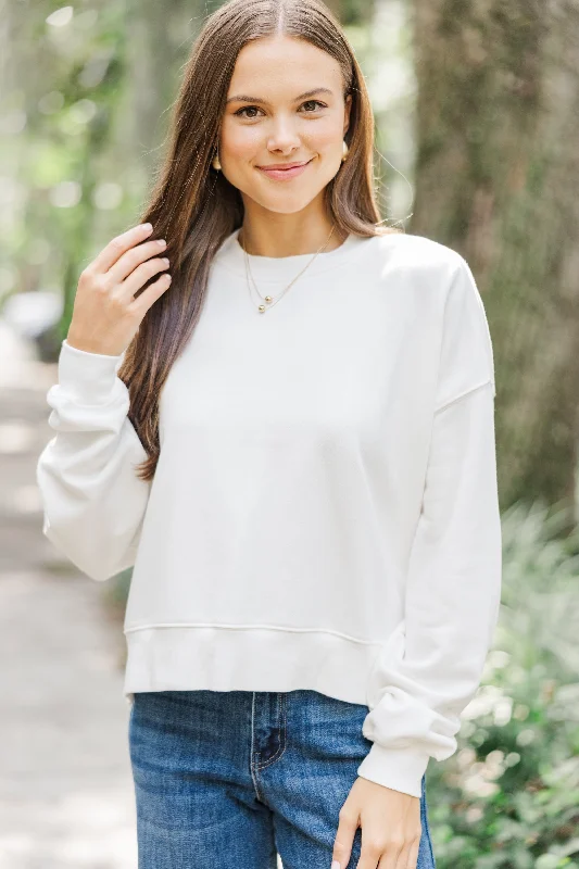 Everyday Everyway Bone White Sweatshirt Hoodie with Hem Contrast Bold Stylish