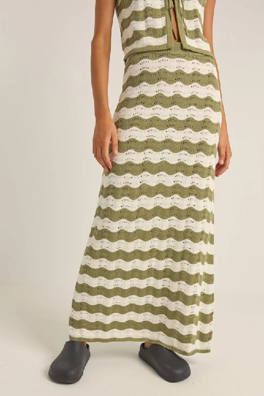 Rhythm Carmen Stripe Knit Maxi Skirt - SAGE corduroy skirt textured