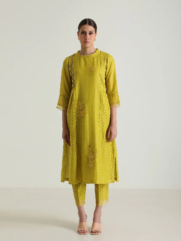 Chartruese Tunic In Brocade And Straight Pants Without Dupatta Fashionable Work Pants