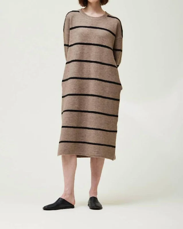 Striped Sweater Dress In Light Umber Rayon Fabric Velvet Fabric Corduroy Fabric