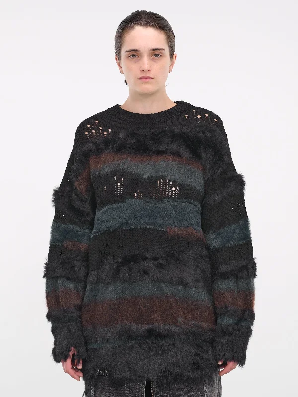 Stripe Knit Sweater (3X51W065-BLACK) Solid Print Embellished