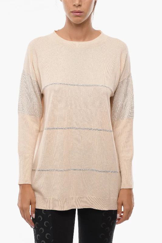 Fabiana Filippi Cashmere Crewneck Sweater With Lurex Details High Neck Crew Neck V-Neck