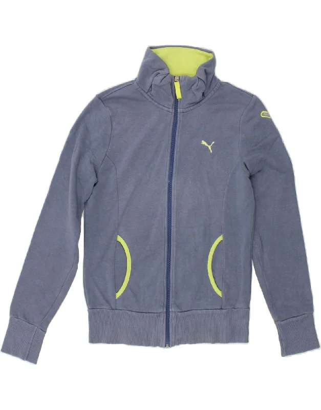 PUMA Womens Graphic Tracksuit Top Jacket UK 10 Small Blue Cotton Fitted Jacket Loose Jacket Oversized Jacket
