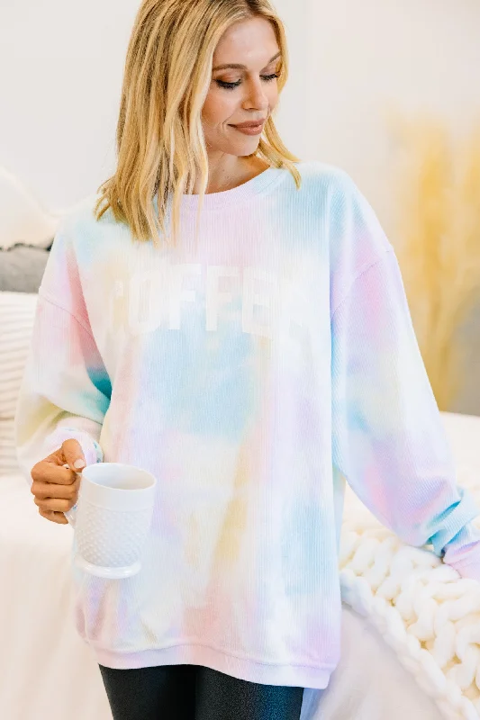 Coffee Graphic Tie Dye Sweatshirt Hoodie with Stripes Bold Sporty