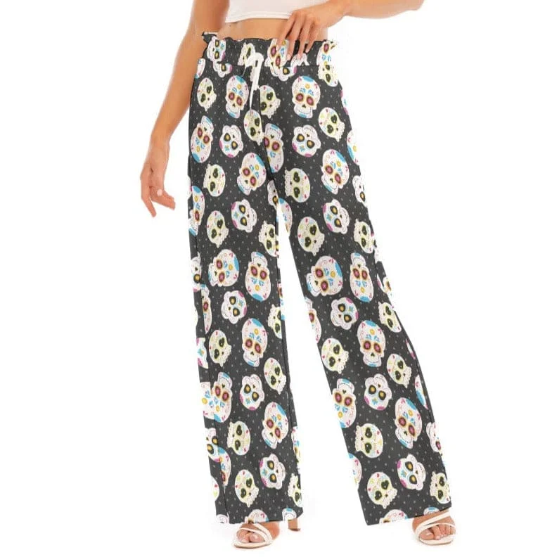 Women's Skulls Waist Fungus Edge Wide-leg Pants Cozy Jogger Leggings