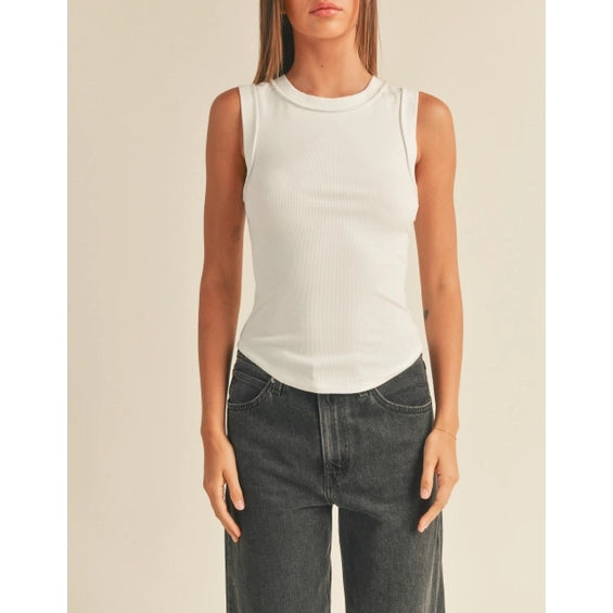 Miou Muse - Washed Color Ribbed Tank - White mint tank top