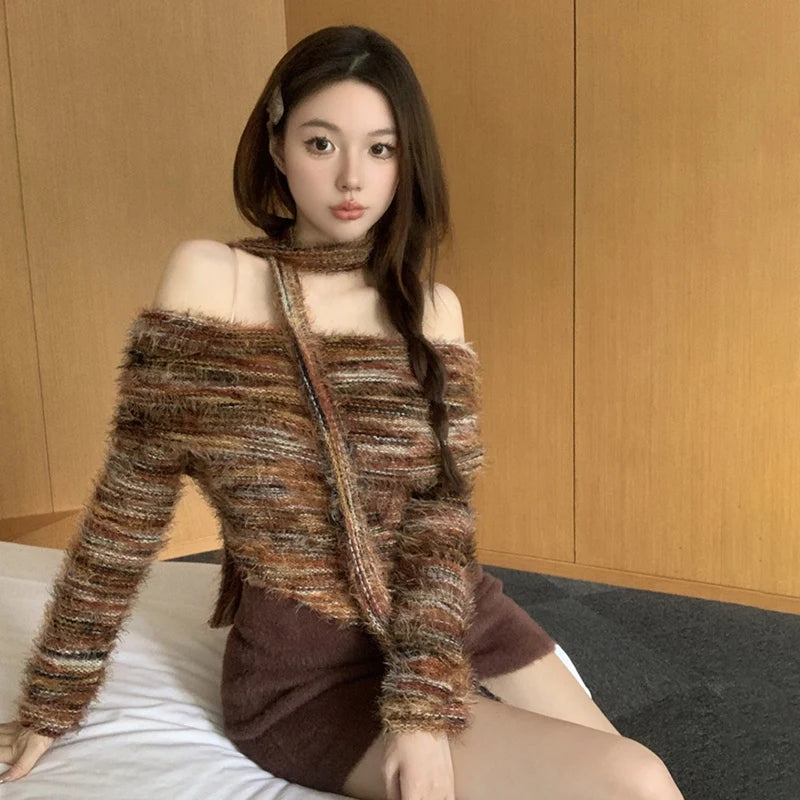 Advbridge Women's Sweaters Autumn Winter Tops Off Shoulder Knitted Irregular Contrasting Color Waistband Short Style Long Sleeve Machine Wash Dry Clean Hand Wash Advbridge Women's Sweaters Autumn Winter Tops Off Shoulder Knitted Irregular Contrasting Color Waistband Short Style Long Sleeve Machine Wash Dry Clean Hand Wash
