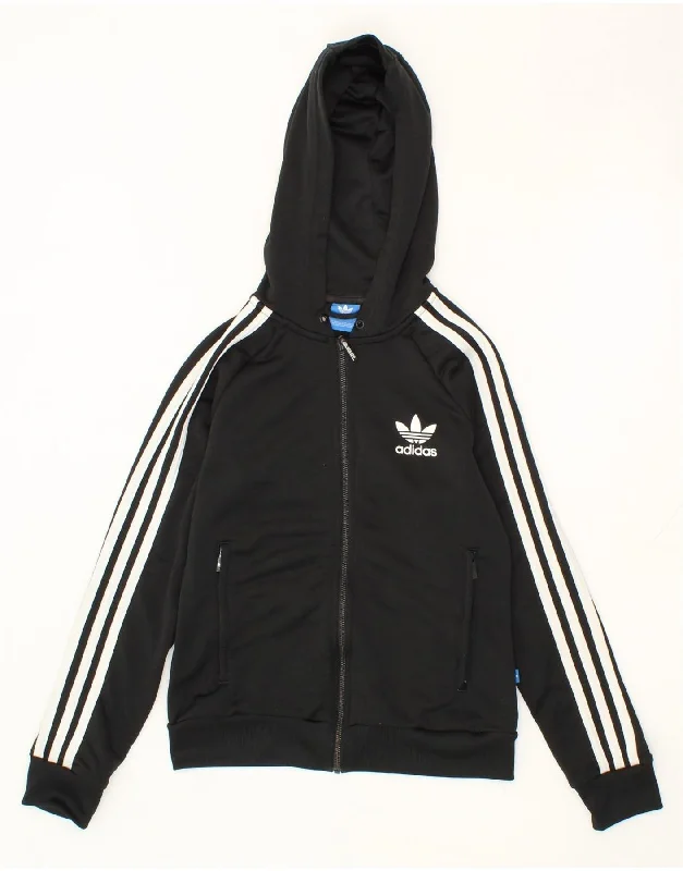 ADIDAS Womens Zip Hoodie Sweater UK 8 Small Black Polyester Transparent Opaque Sheer