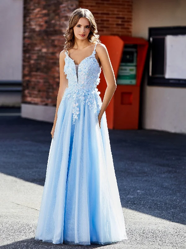 Flower Applique Ruched Skirt Tulle Gown Sky Blue leather skirt bold