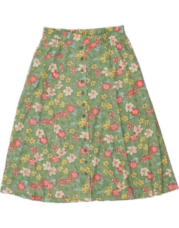 VINTAGE Womens A-Line Skirt UK 8 Small W30  Green Floral Polyamide wool skirt breathable