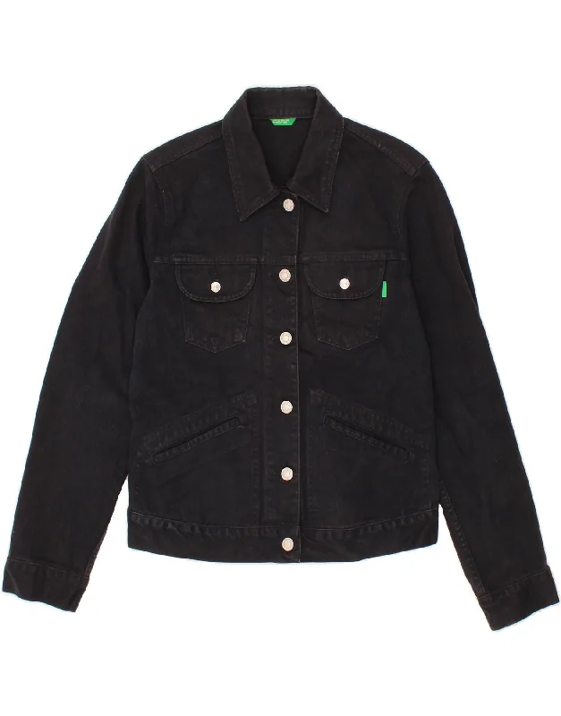 BENETTON Womens Denim Jacket UK 10 Small Navy Blue Cotton Anorak Shell Jacket Lightweight Jacket BENETTON Womens Denim Jacket UK 10 Small Navy Blue Cotton Anorak Shell Jacket Lightweight Jacket