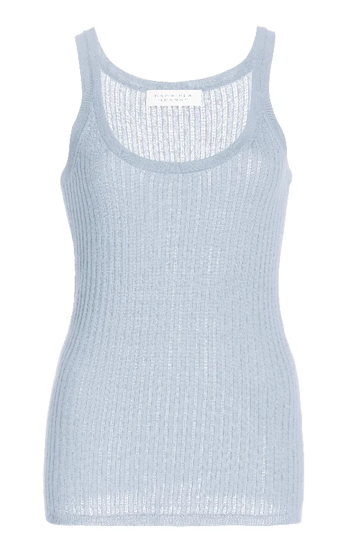 Graham Pointelle Knit Tank Top in Halogen Blue Cashmere Silk cropped tank top