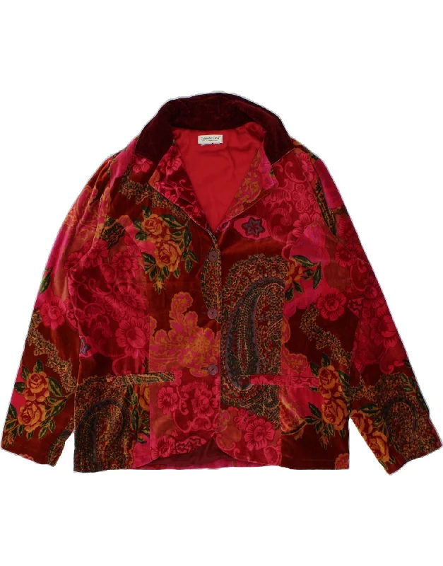 VINTAGE Womens 3 Button Blazer Jacket UK 20 2XL Red Floral Tailored Jacket Straight Jacket A-Line Jacket VINTAGE Womens 3 Button Blazer Jacket UK 20 2XL Red Floral Tailored Jacket Straight Jacket A-Line Jacket