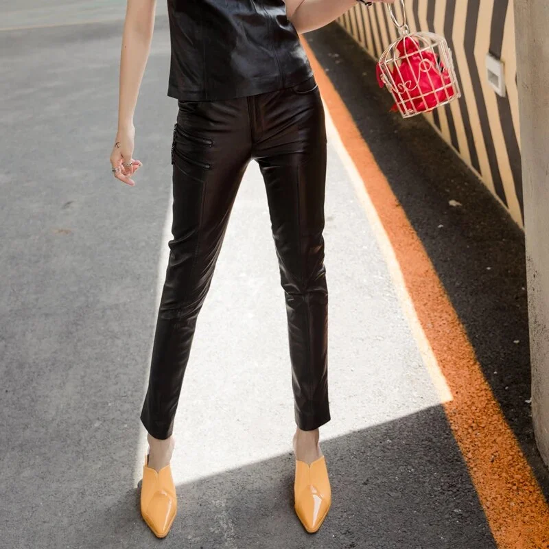 Genuine Leather Pants Slim Fit Spring Formal Linen Trousers