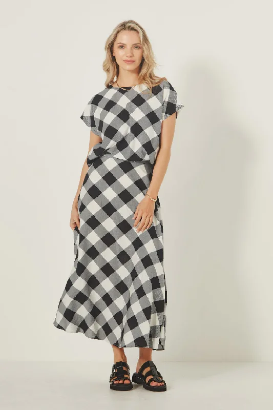 Lemon Tree - Valeria Skirt in Gingham high slit skirt