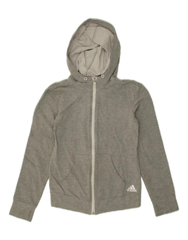 ADIDAS Womens Zip Hoodie Sweater UK 4/6 XS Grey Cotton Chenille Blend Fleece Blend Nylon Blend