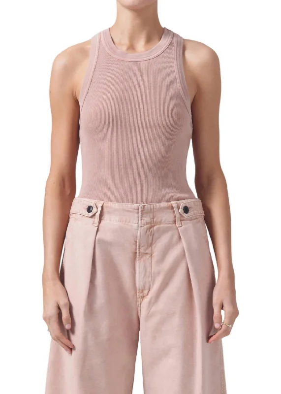 Isabel Rib Tank Top In Mineral Rose lace back tank