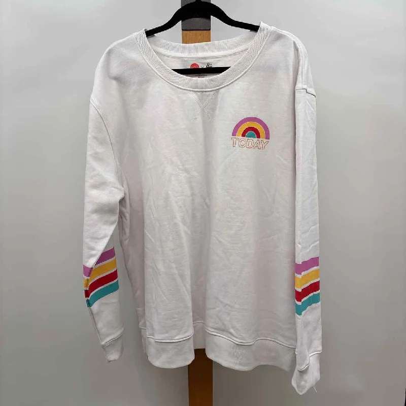 Today Show Women's Size xxxl White Rainbow Sweatshirt Hoodie with Frayed Bohemian Relaxed