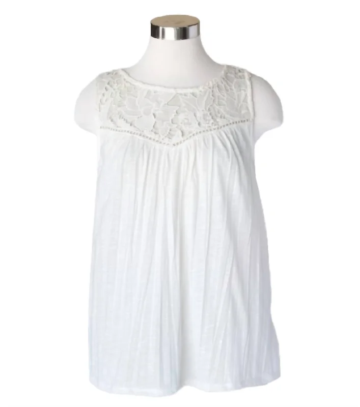 Solid Cutwork Yoke Tank Top In White ivory tank top