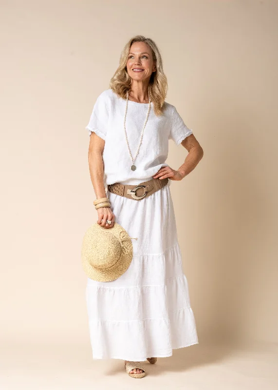 Lora Linen Skirt in White elastic waist skirt
