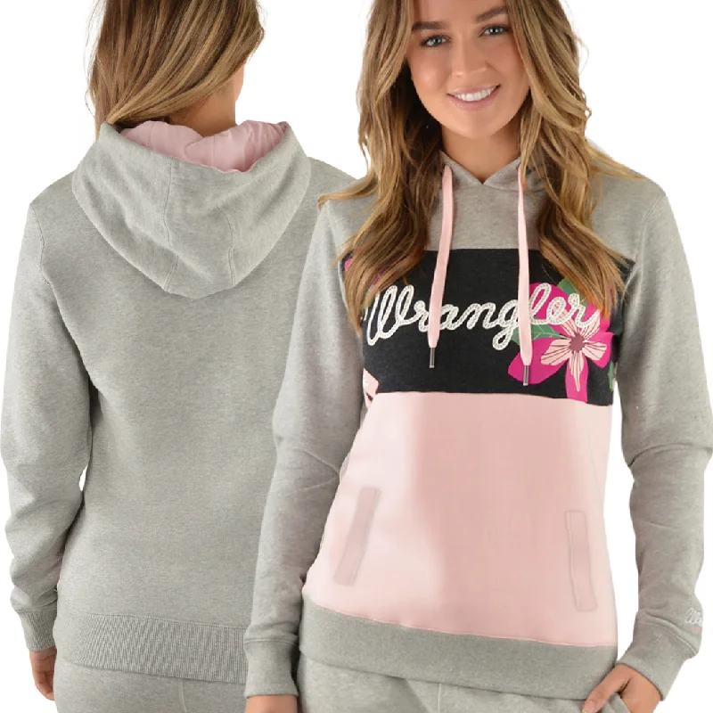 Wrangler Womens Delilah Pullover Hoodie- GREY Hoodie with Mock Neck Collared Structured