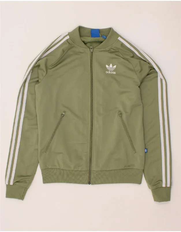 ADIDAS Womens Oversized Graphic Tracksuit Top Jacket UK 8 Small Khaki Cotton Jacket Linen Jacket Terry Jacket