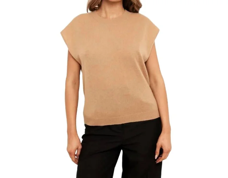 Tabby Cashmere Tank In Camel gold tank top