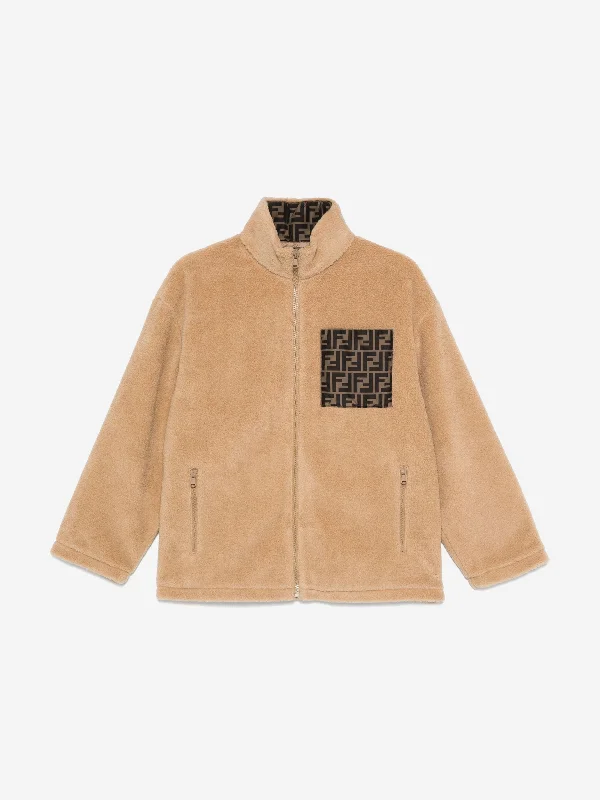 Kids Teddy Jacket in Beige Collared Jacket Crew Neck Jacket Turtle Neck Jacket