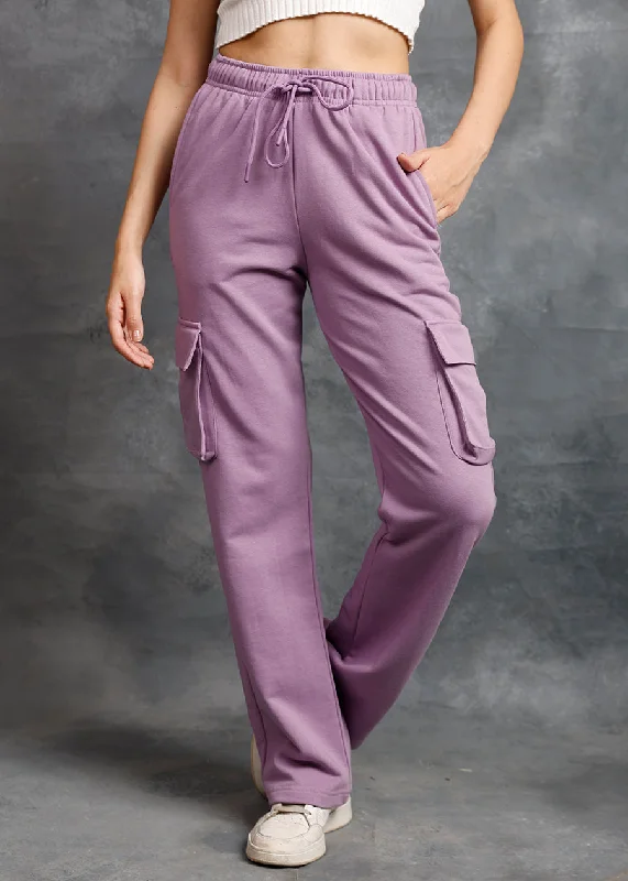 Women Premium Terry Cargo Pants - Lilac Fashionable Work Pants