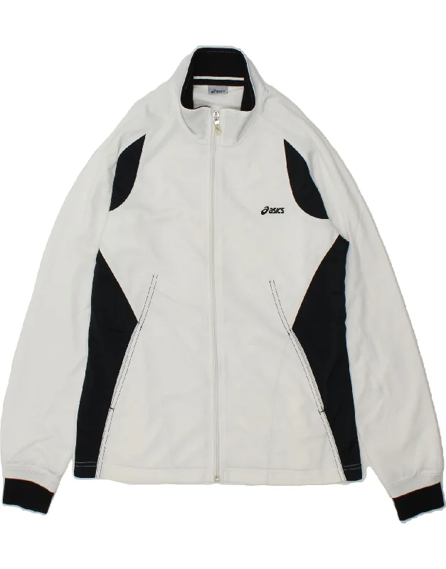 ASICS Womens Tracksuit Top Jacket UK 14 Large White Colourblock Polyester Corduroy Jacket Velvet Jacket Brocade Jacket