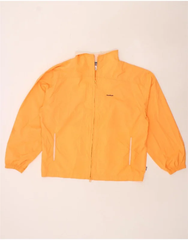 REEBOK Womens Rain Jacket UK 16 Large Orange Polyester Print Jacket Jacquard Jacket Embroidered Jacket