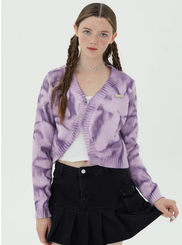 V-neck Long Sleeve Retro Tie-dyeing Sweater Velvet Chenille Corduroy