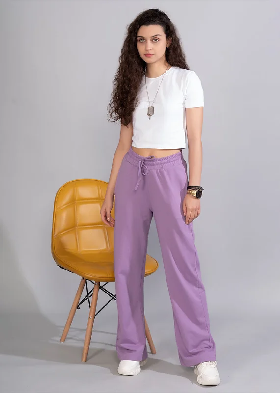 Women Premium Terry Wide Pants - Lilac Classic Flared Pants