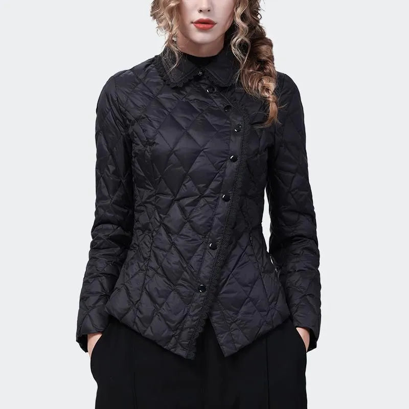 Spring Autumn Women Short Lace Doll Collar With High-grade Thin Slim Waist Cotton-padded Coat Female Down Cotton-padded Jacket Anorak Shell Jacket Lightweight Jacket