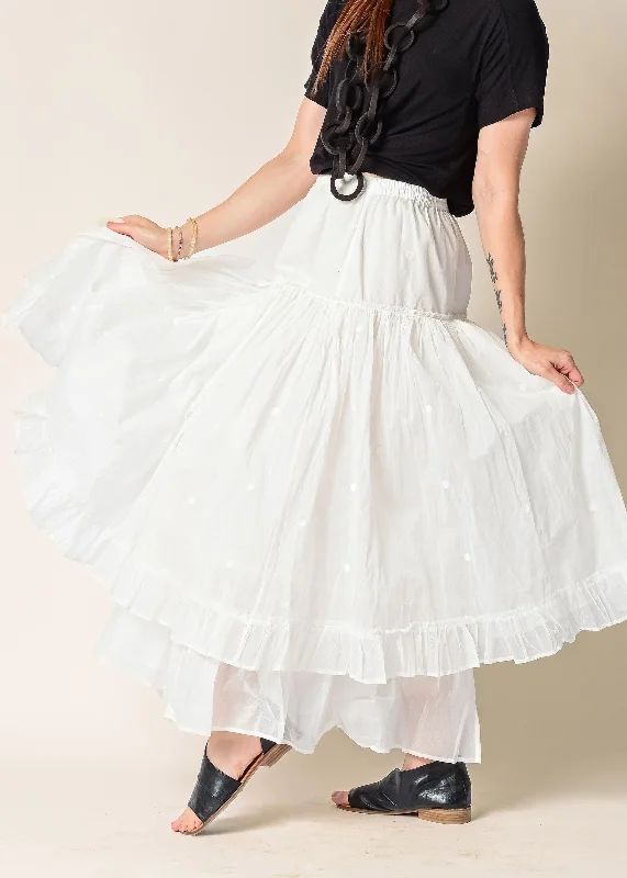 Aurelia Organza Embroidered Skirt in Cream tiered skirt playful