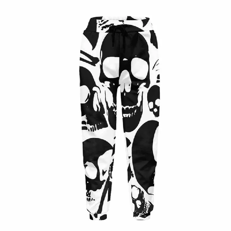 Black Skull Print Elastic Casual Pants Casual Plaid Pants