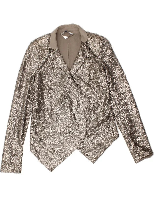 LIU JO Womens Sequin Blazer Jacket IT 44 Medium Silver Polyester Mesh Jacket Canvas Jacket Denim Jacket