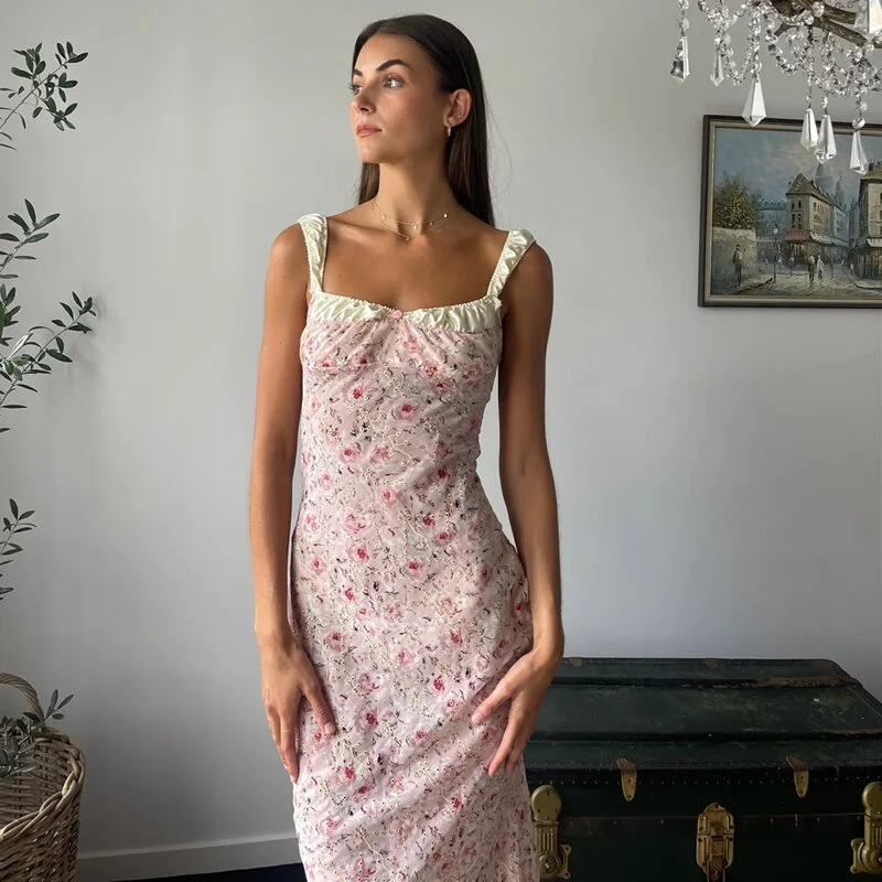 Wjczt outfit ideal Flamingo Pink Floral Elegance Dress Tunics Summer linen