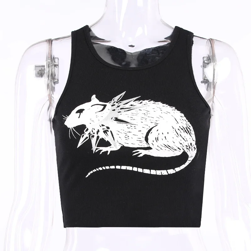 Gothic Dark Mouse Print Crop Tank coral tank top