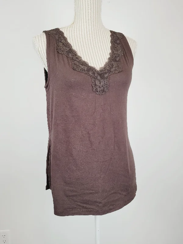 REFLECTIONS BROWN LACE TANK LADIES MEDIUM PRE-LOVED athletic tank top